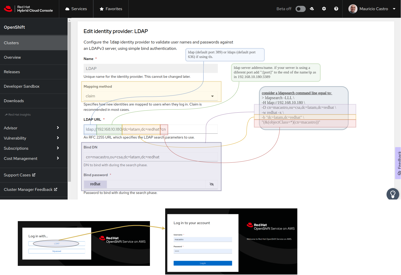 Add LDAP IDP with OCM GUI